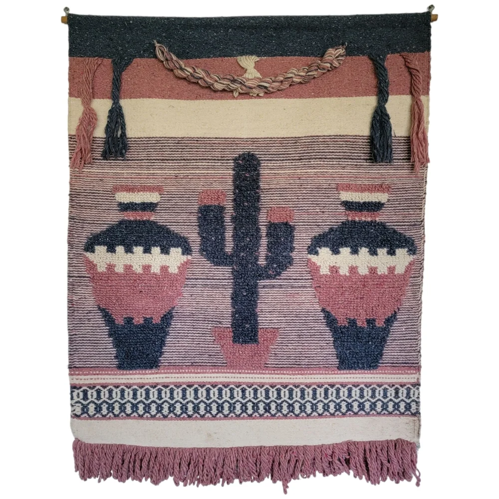 VTG Southwestern Woven Tapestry Wall Hanging Fiber Art Textile Saguaro Western